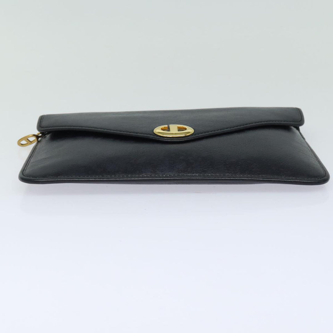 CHRISTIAN Dior Clutch Bag Leather Black Auth 79728