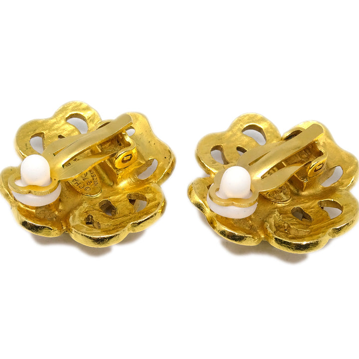Top Quality Chanel Flower Earrings Clip-On Gold 97P