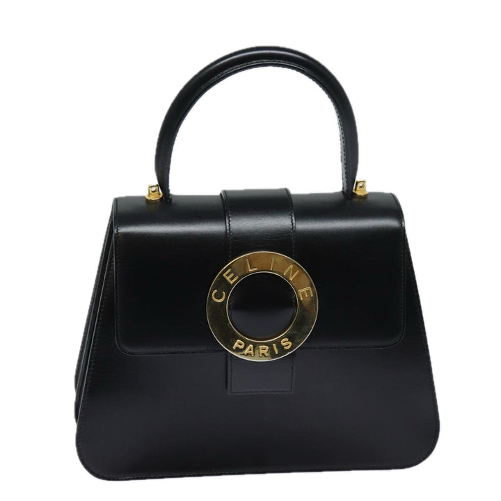 Celine Hand Bag Leather Black Auth 79863