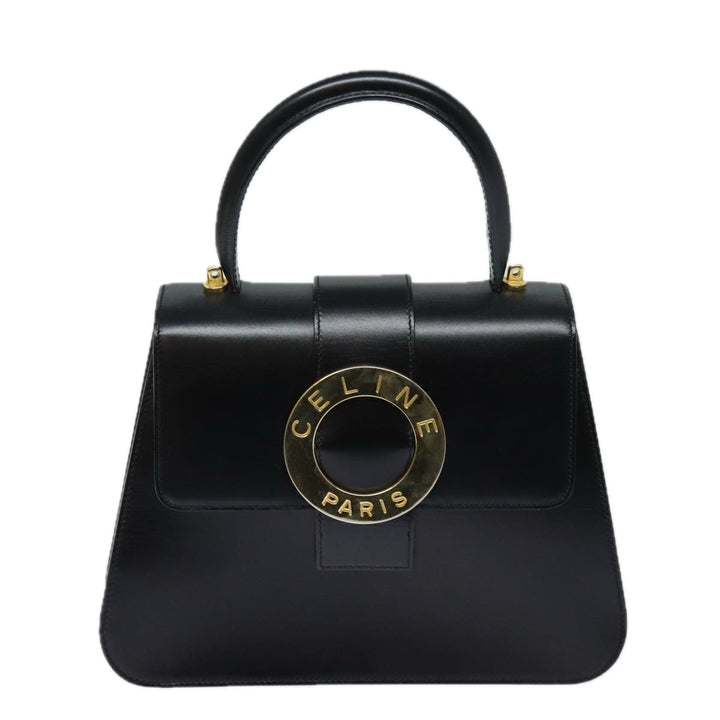 Celine Hand Bag Leather Black Auth 79863