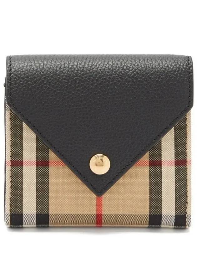 Burberry Vintage Check Grainy Leather Half Wallet Black