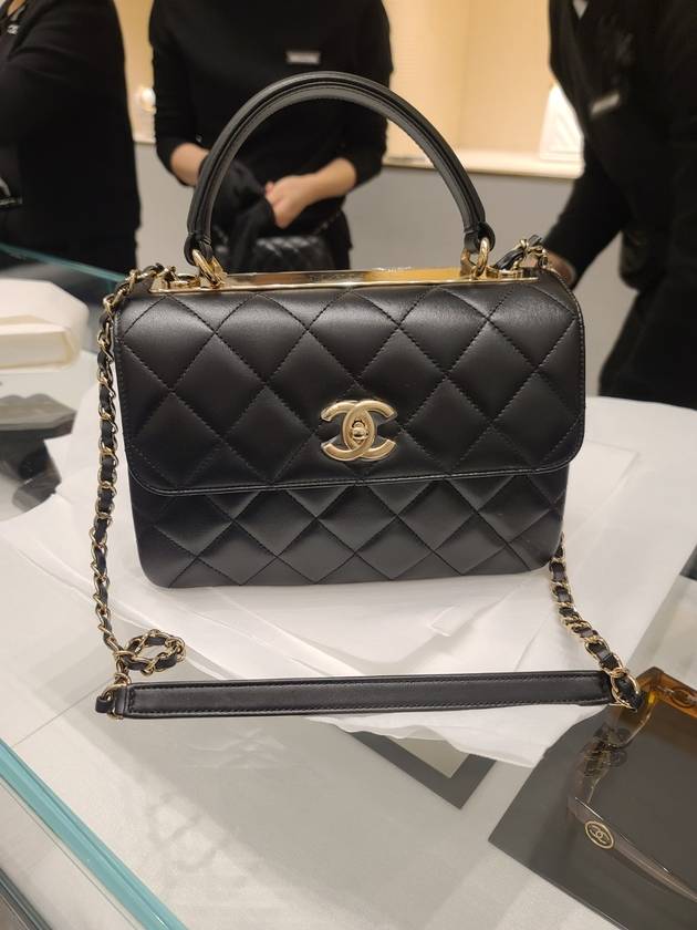 Gold Plated CC Top Handle Flap Small Tote Bag Black Chanel