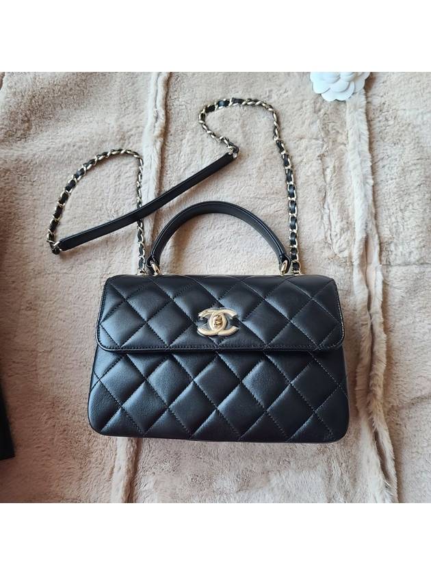Gold Plated CC Top Handle Flap Small Tote Bag Black Chanel