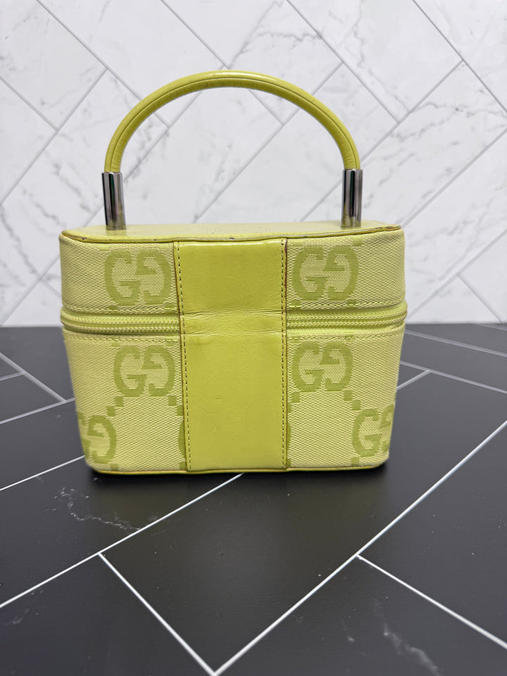 Gucci Green Canvas Top Handle Vanity Bag
