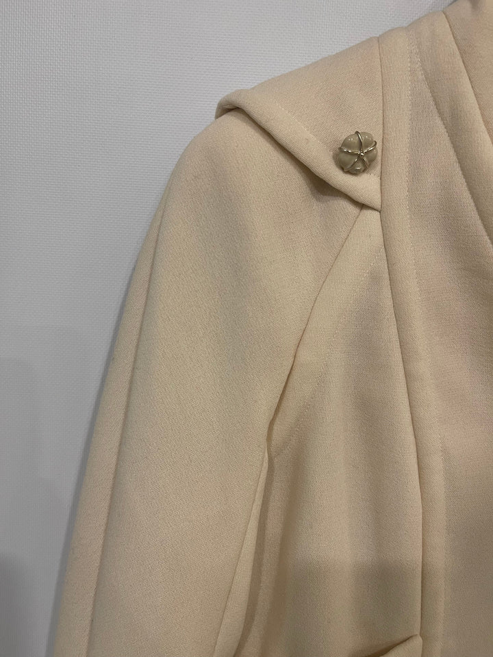 Top Quality Chanel Cream Wool Jacket with Textured CC Button Details Size FR 38 (UK 10)