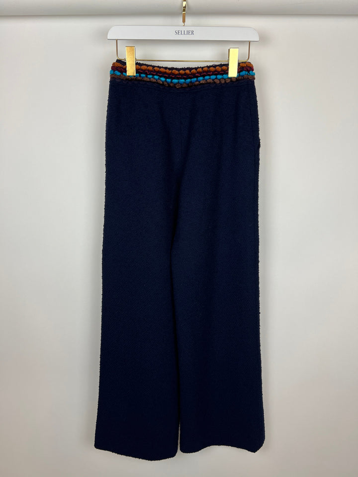 Top Quality Chanel for Bergdorf Newman AW/97 Navy Boucle Cropped Jacket with Matching Trousers Size FR 36 (UK 8)