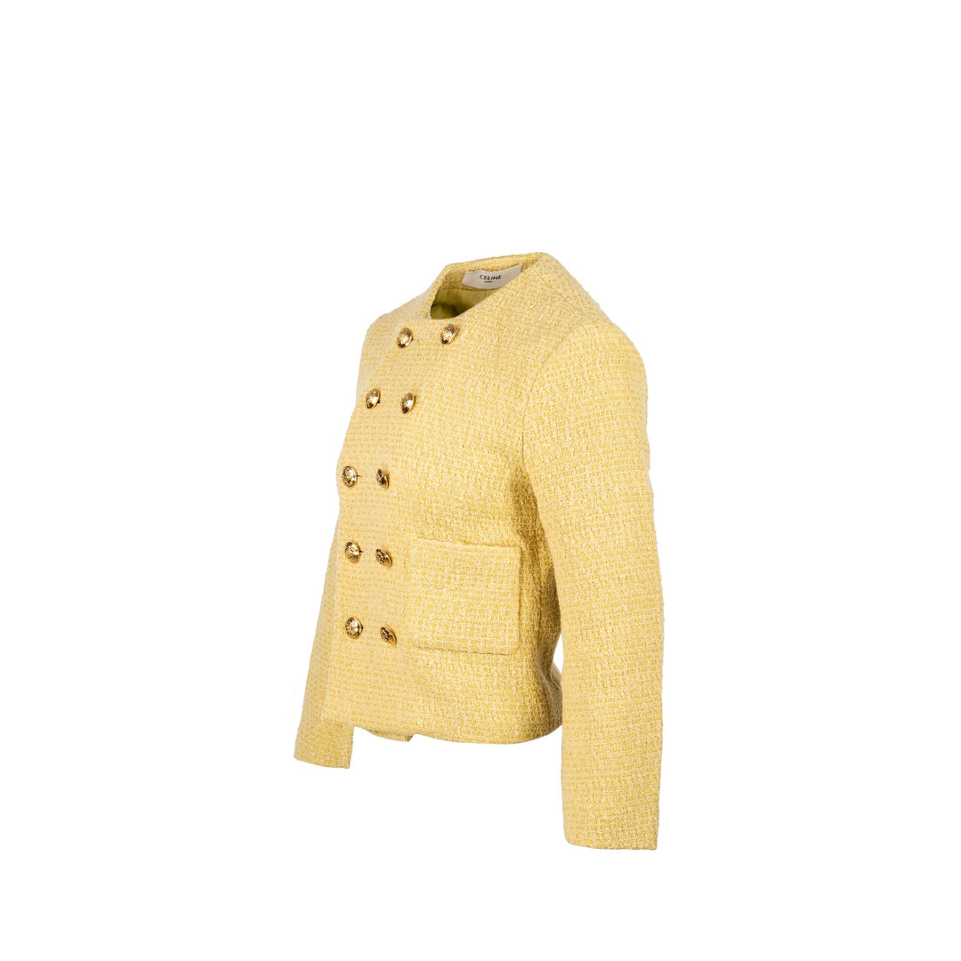 Top Quality Celine Size 38 boucle chasseur tweed jacket wool/cotton yellow