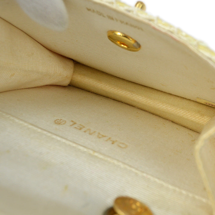 Top Quality Chanel * White Sequin Straight Flap Shoulder Bag Micro