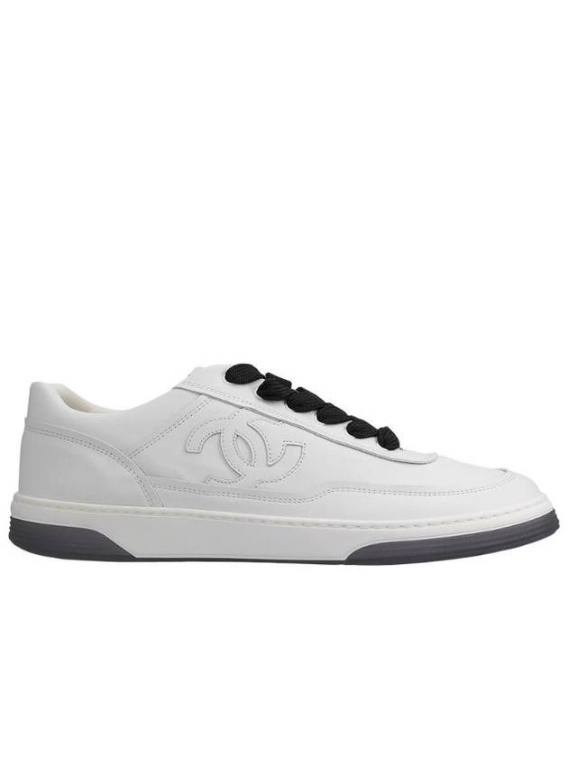 CC Logo Calfskin Low Top Sneakers White Chanel