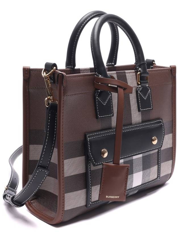 Burberry Checked Freya Leather Mini Tote Bag Brown