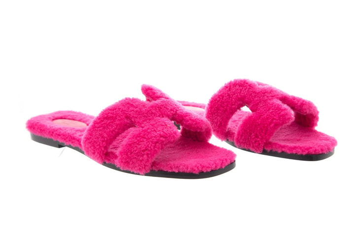 Hermès Oran Teddy Shearling Fun Pink Slides SZ 39.5