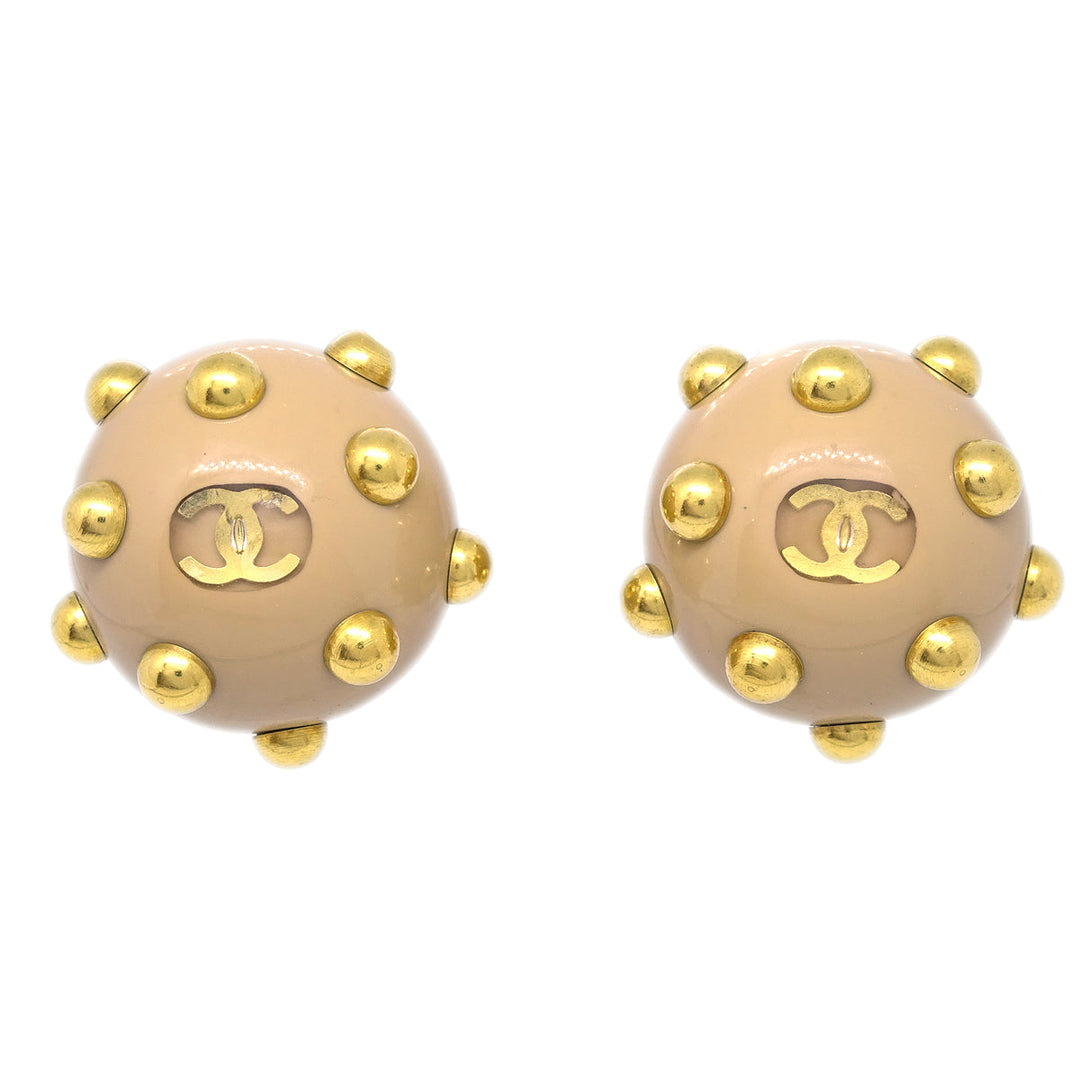 Top Quality Chanel Studs Button Earrings Beige Clip-On 00A