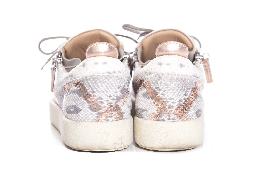 Giuseppe Zanotti Light Grey & Rose Gold Snake Embossed Sneakers SZ 37