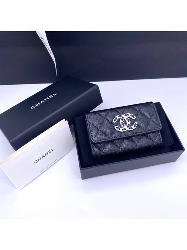 Caviar Flap Card Wallet Black Chanel