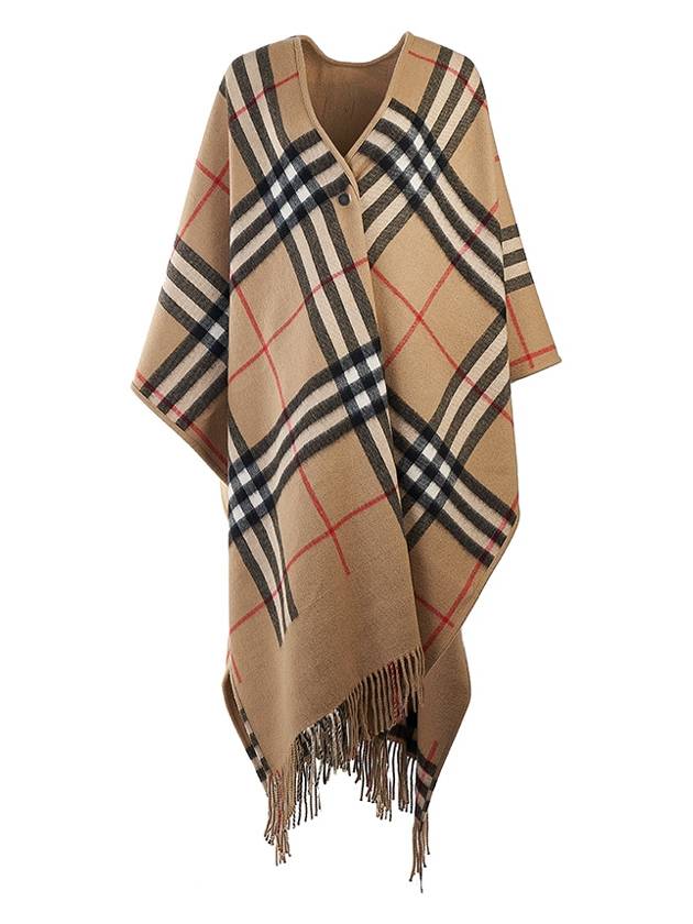 Burberry Reversible Check Wool Cashmere Cape Beige