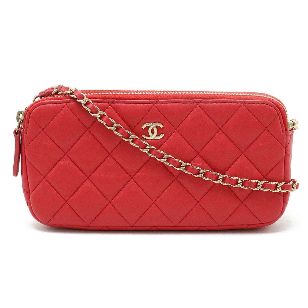 Top Quality Chanel Top Quality Chanel MATRASS W Zip Chain Wallet Chain Holder 2WAY  Leather Pink Cradle Gold  A82527
