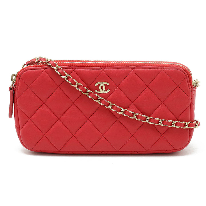 Top Quality Chanel Top Quality Chanel MATRASS W Zip Chain Wallet Chain Holder 2WAY  Leather Pink Cradle Gold  A82527
