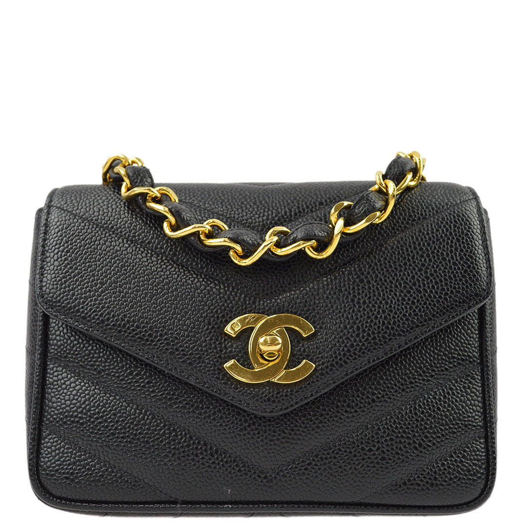 Top Quality Chanel Black Caviar V-Stitch Mini Square Shoulder Bag 17