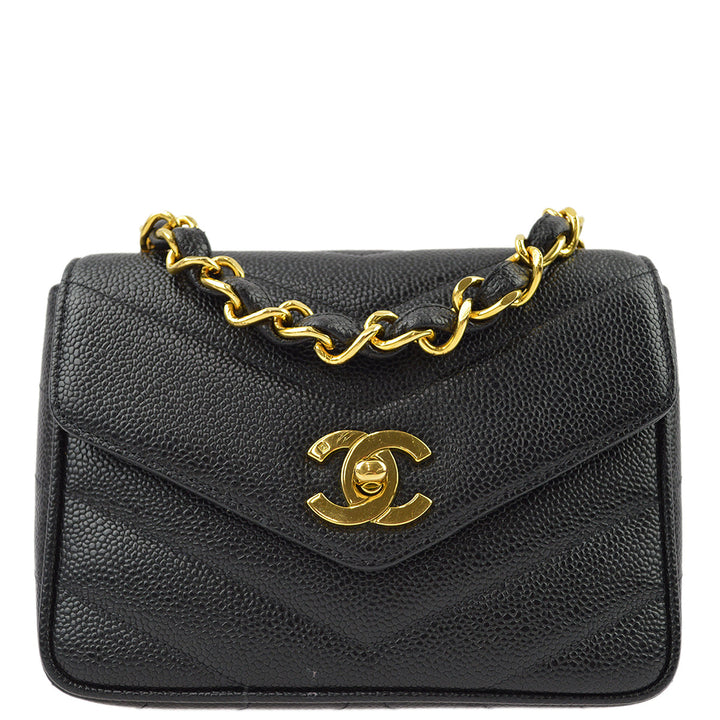 Top Quality Chanel Black Caviar V-Stitch Mini Square Shoulder Bag 17