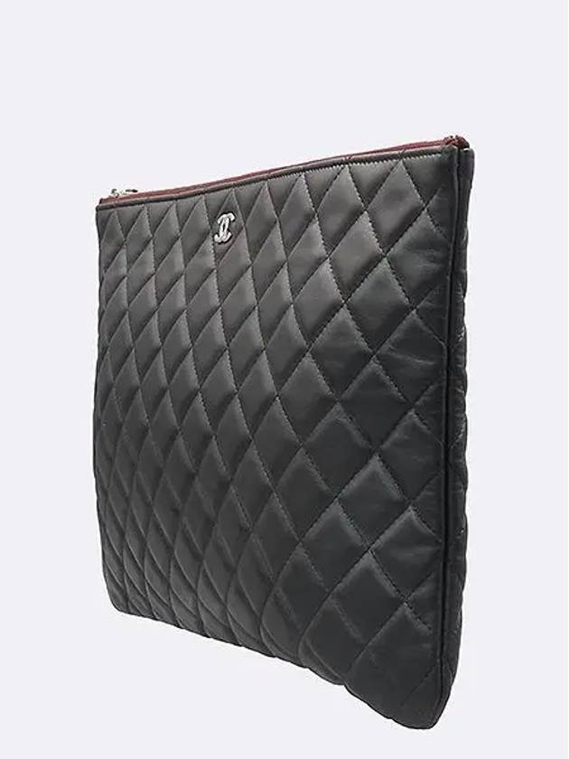 A82552 Black Classic Lambskin Silver Logo Large Clutch Chanel