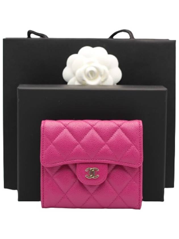 Classic Gold Logo Half Wallet Pink Chanel