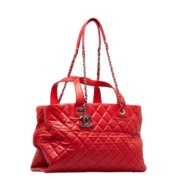 Top Quality Chanel Coco Chain Matrasse Chain Shoulder Bag Tote Red Silver Leather  Chanel