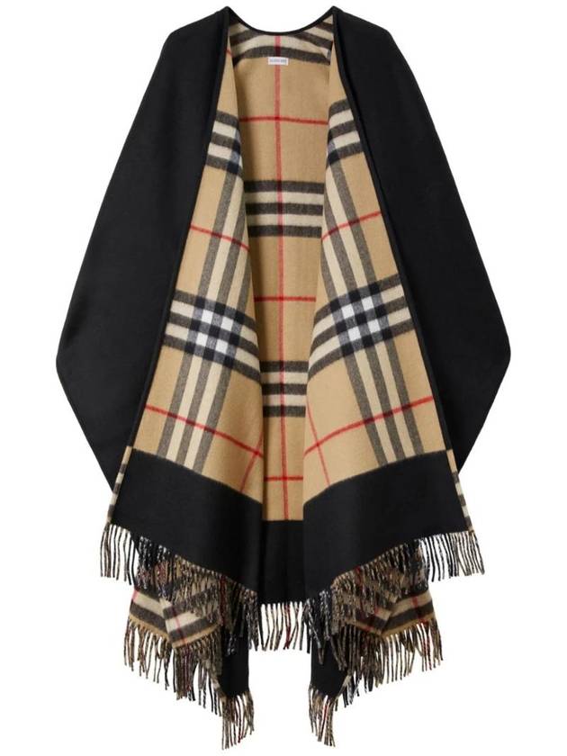 Burberry Vintage Check Pattern Wool Cashmere Cape Black