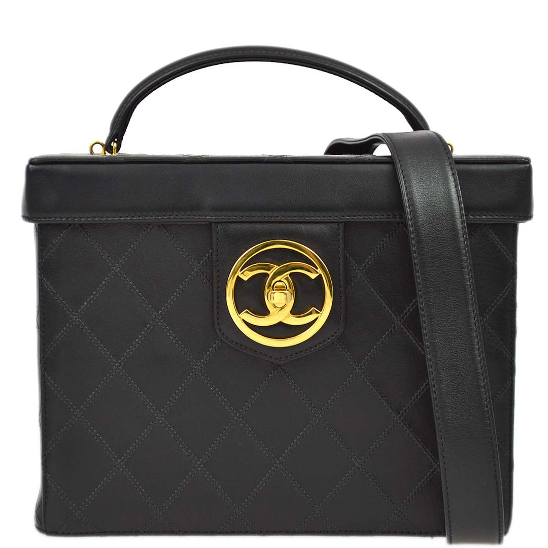 Top Quality Chanel 1994-1996 Black Lambskin Bicolore Vanity 2way Handbag