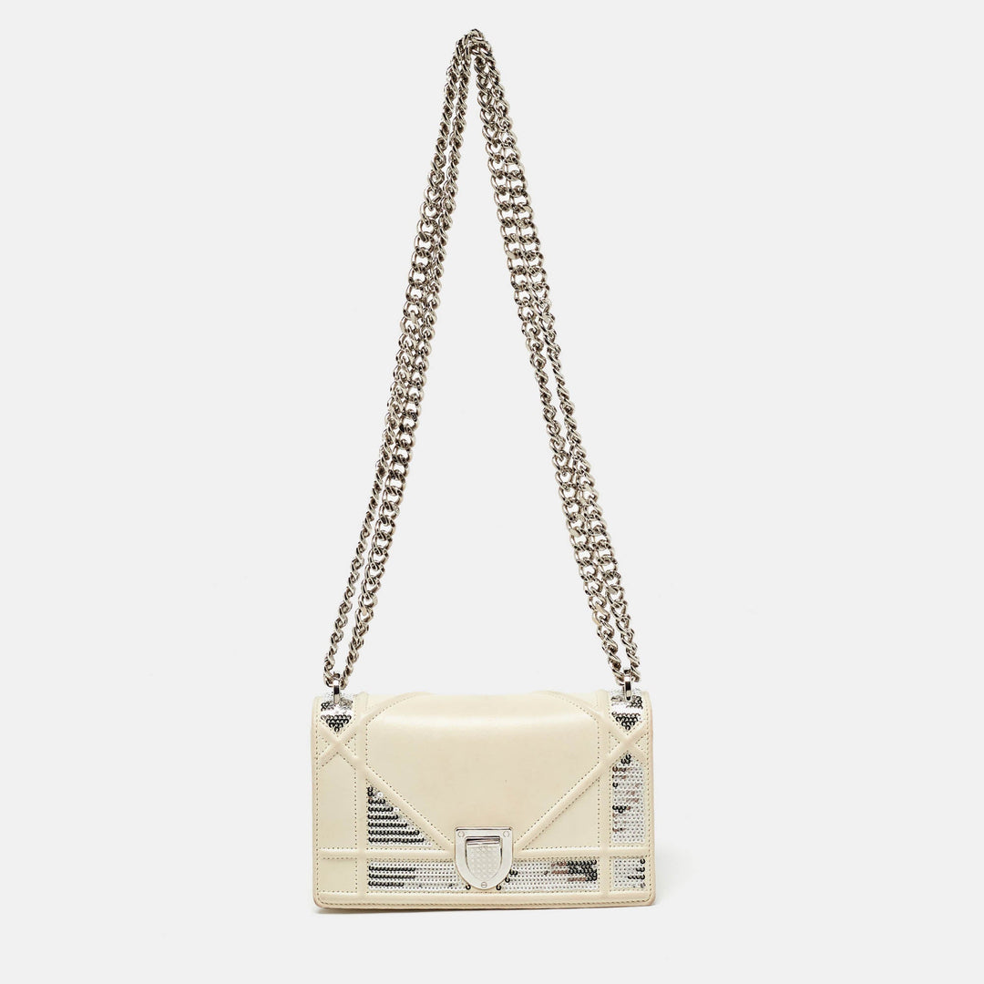 Top quality Dior Off White Leather and Sequin Mini Top quality Diorama Flap Bag