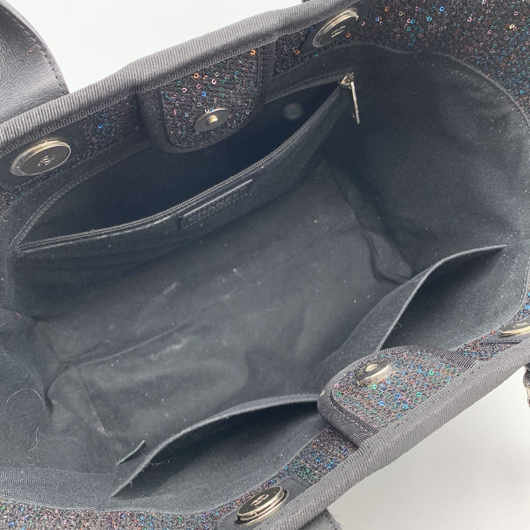 Chanel Black Sequin Sparkle Canvas Medium Deauville Tote Bag