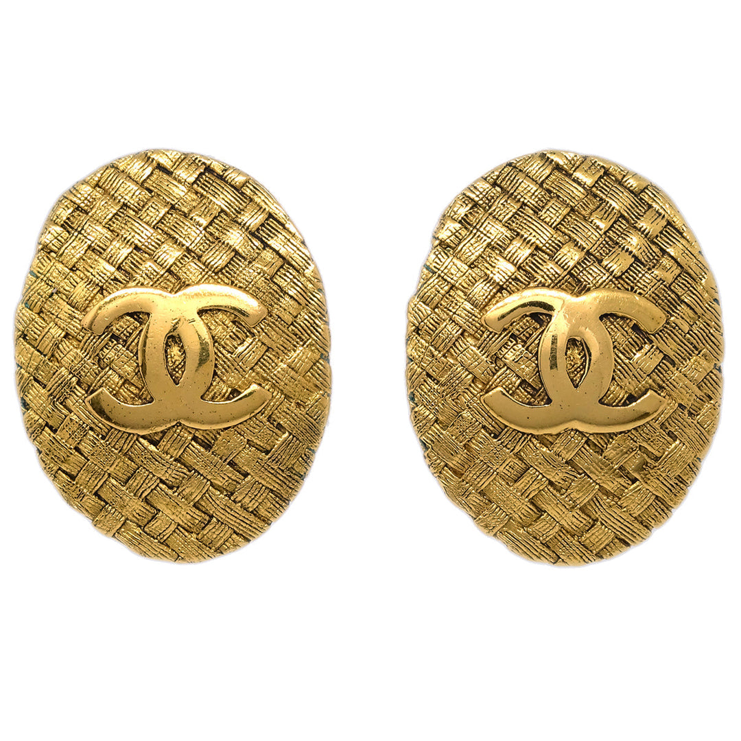 Top Quality Chanel 1994 Woven CC Oval Earrings Gold Clip-On 2904