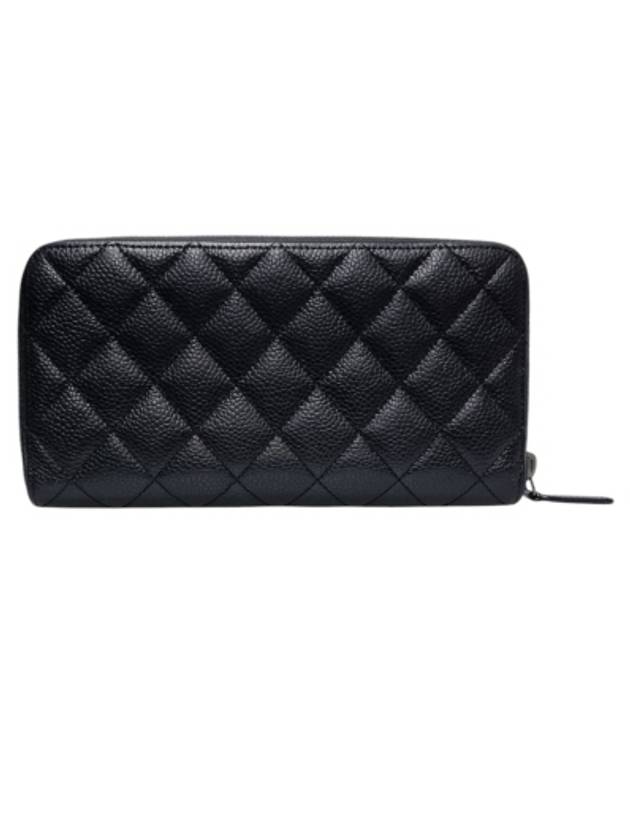A82370 Classic Vintage Silver Black Caviar Zipper Long Wallet Chanel