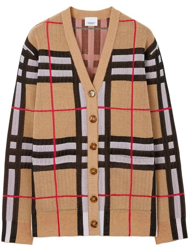 Burberry V-Neck Checked Technical Cotton Cardigan Archive Beige