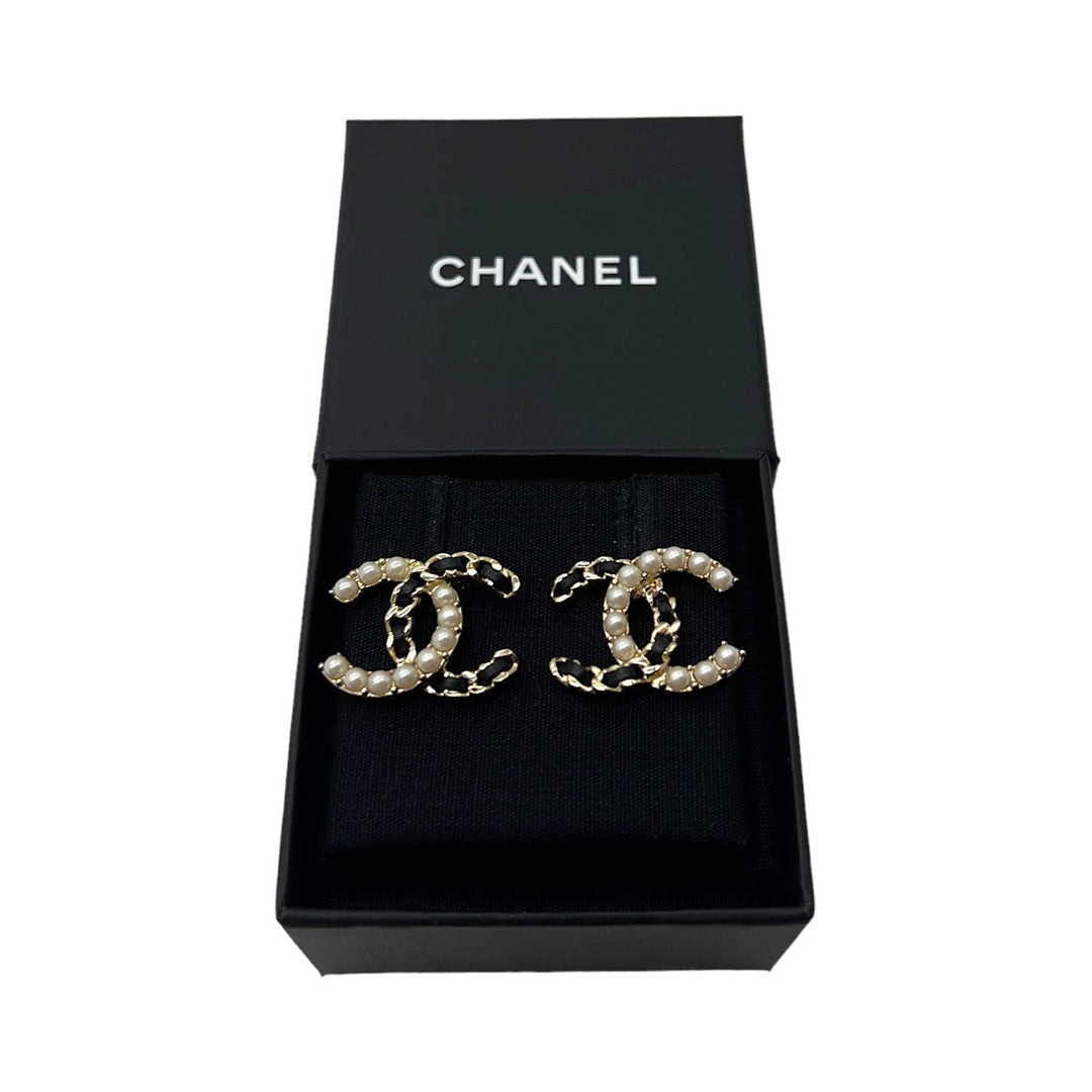 Chanel CC Interlocking Gold-tone & Pearl Earrings