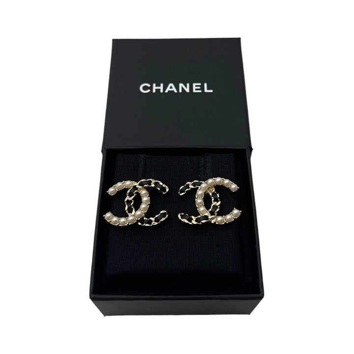 Chanel CC Interlocking Gold-tone & Pearl Earrings