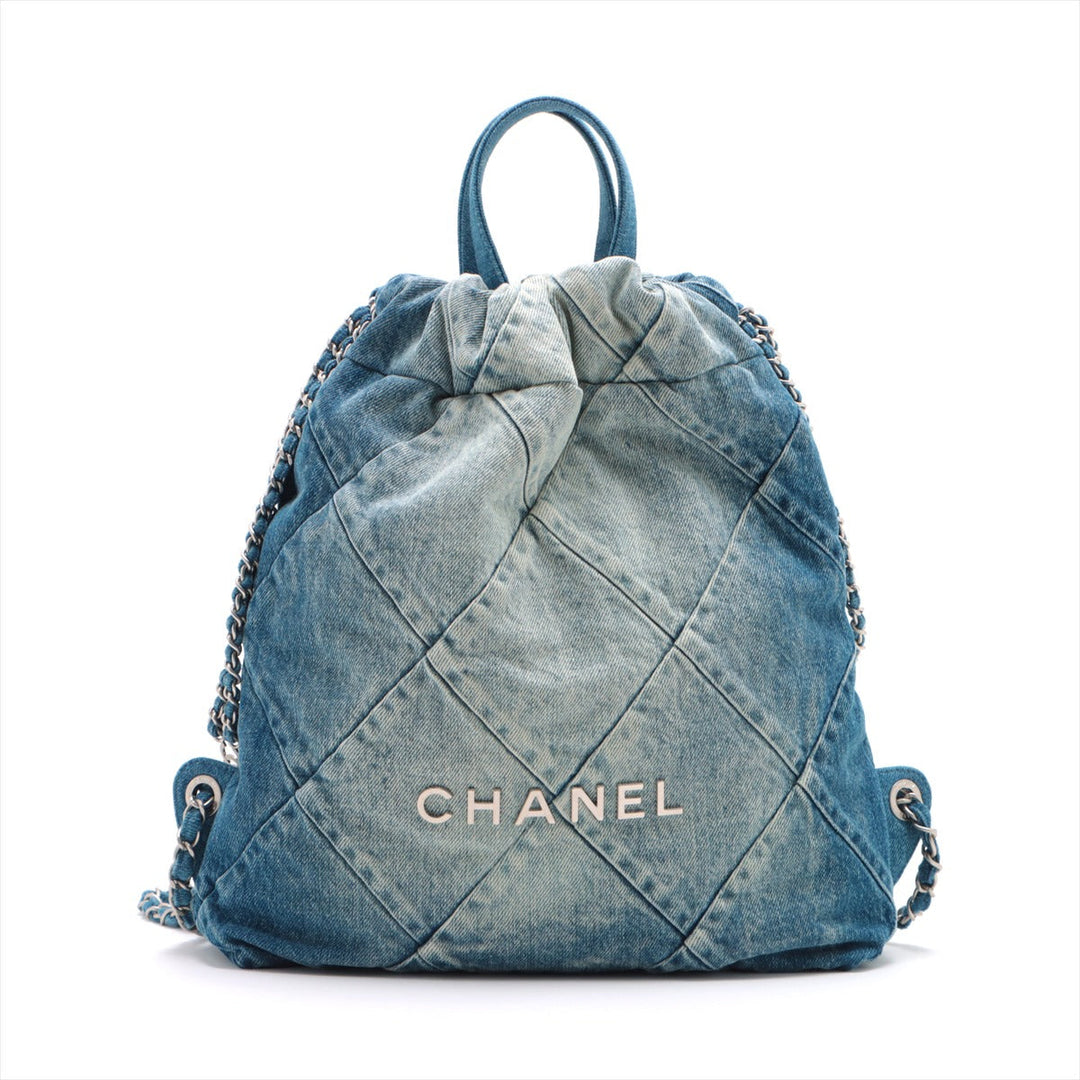 Top Quality Chanel 22 Backpack Denim Chainsaw Blue Silver  AS3859