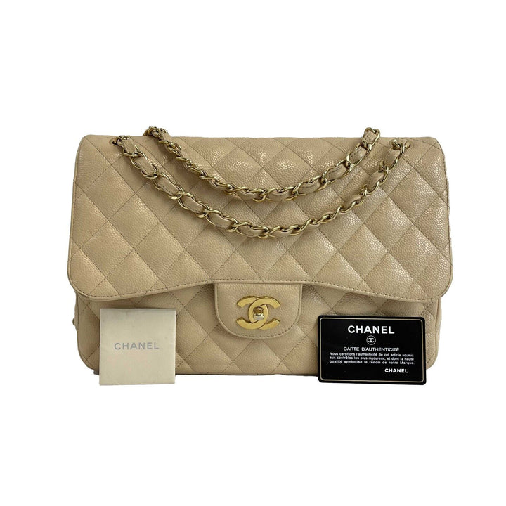 Chanel - Large CC Caviar Leather Double New Tan Shoulder Bag