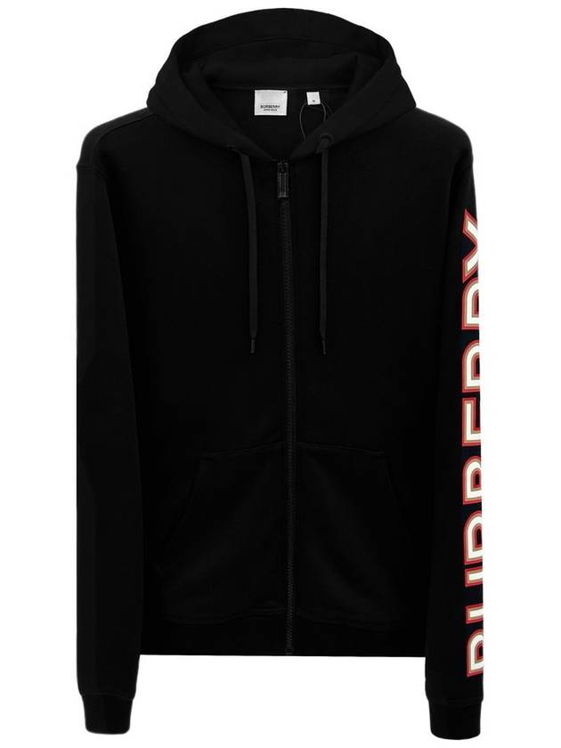 Burberry Logo Print Overfit Zip-Up Hoodie Black