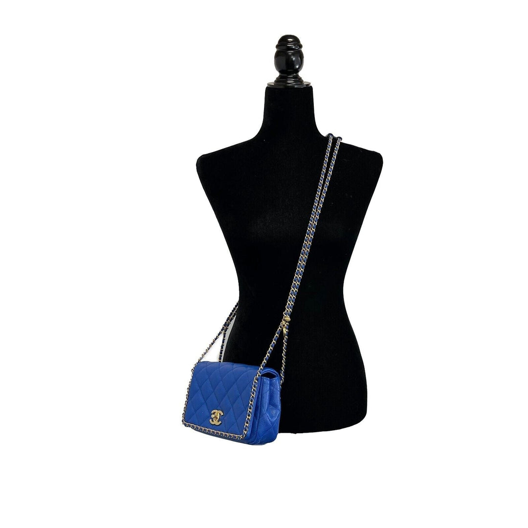 Chanel Mini Chain Around Multi Chain Full New Bag Quilted Caviar 22B Blue