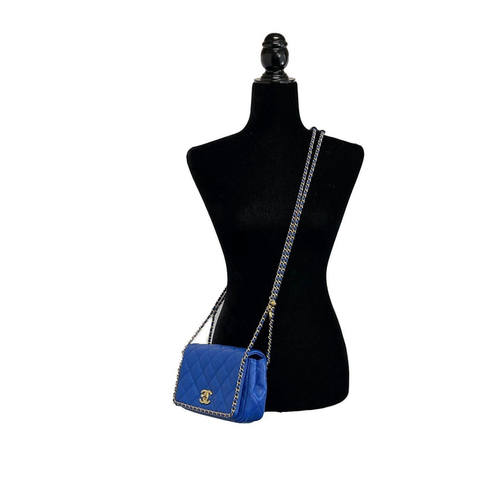 Chanel Mini Chain Around Multi Chain Full New Bag Quilted Caviar 22B Blue