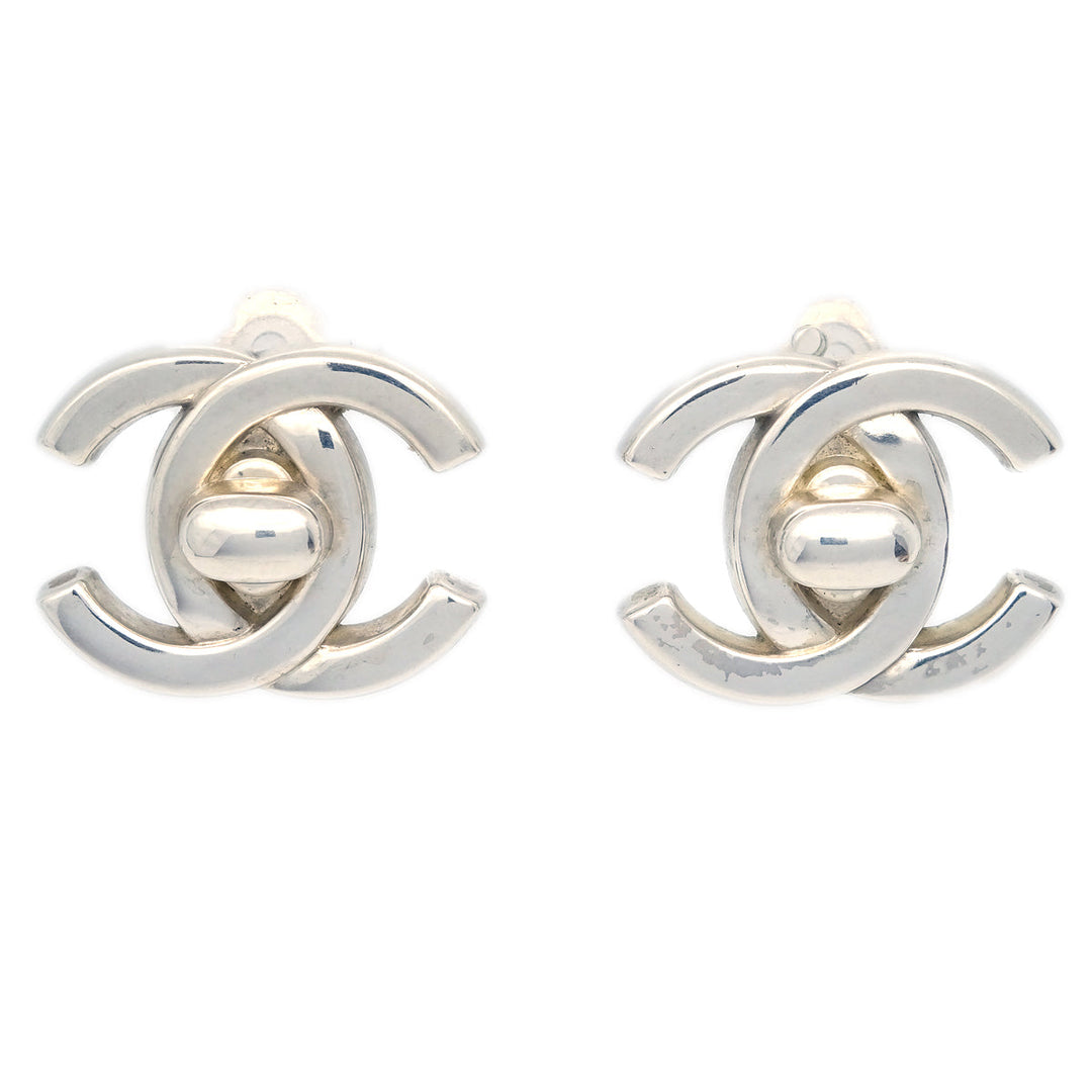 Top Quality Chanel CC Turnlock Earrings Clip-On Silver Small 96A