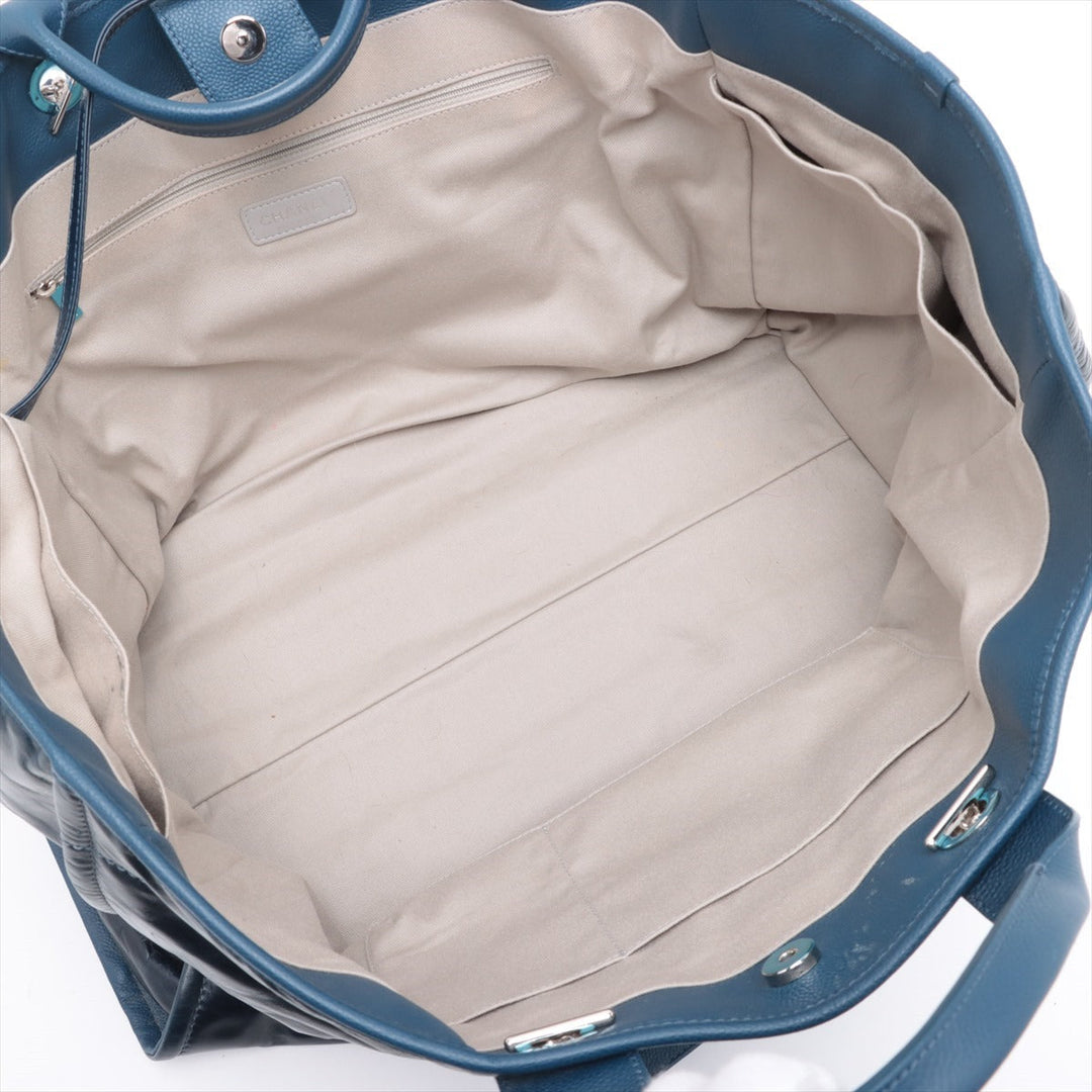 Top Quality Chanel Deauville GM Leather Chaintot Bag Blue Silver Gold