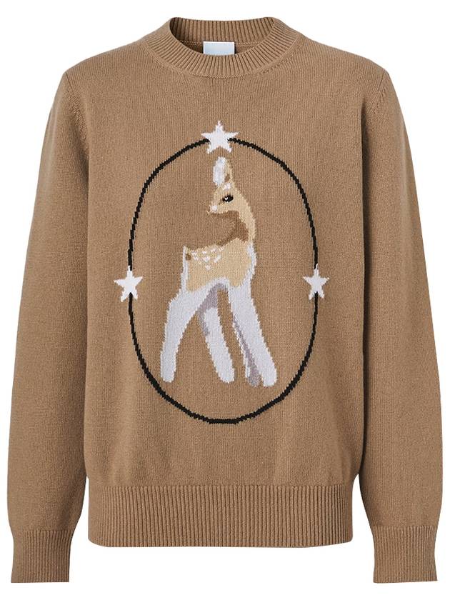 Burberry Wool Cashmere Jacquard Deer Knit Top Brown
