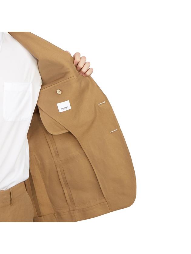 Burberry Slim Fit Unstructured Wool Linen Blend Single Breasted Jacket Camel