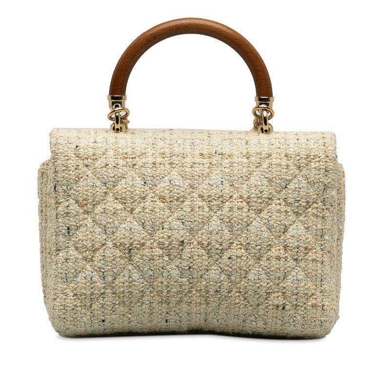 Top Quality Chanel Coco Top Handle Chain Shoulder Bag White Multicolor Tweed Bamboo