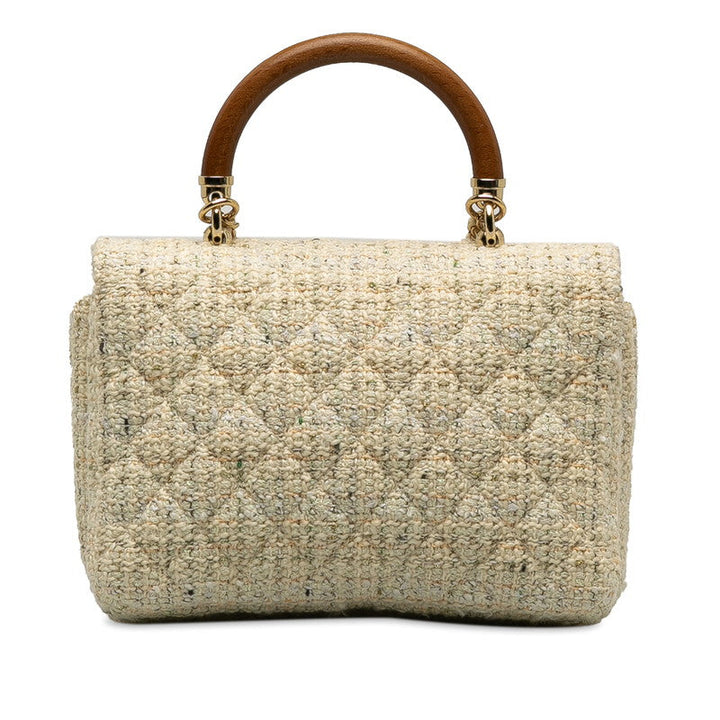 Top Quality Chanel Coco Top Handle Chain Shoulder Bag White Multicolor Tweed Bamboo