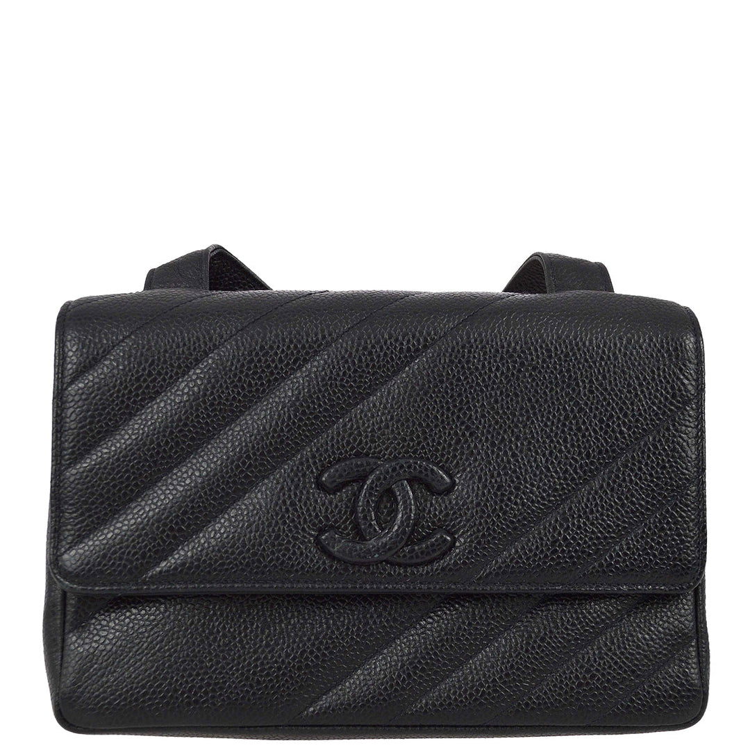 Top Quality Chanel * 1994-1996 Black Caviar Mini Straight Flap Shoulder Bag