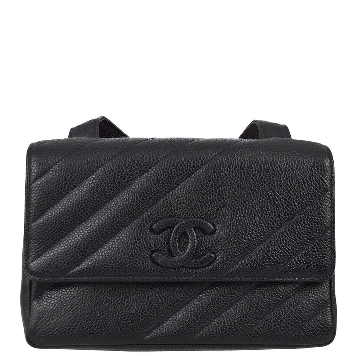 Top Quality Chanel * 1994-1996 Black Caviar Mini Straight Flap Shoulder Bag