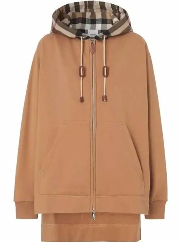 Burberry Cotton Check Zip-Up Hoodie Camel