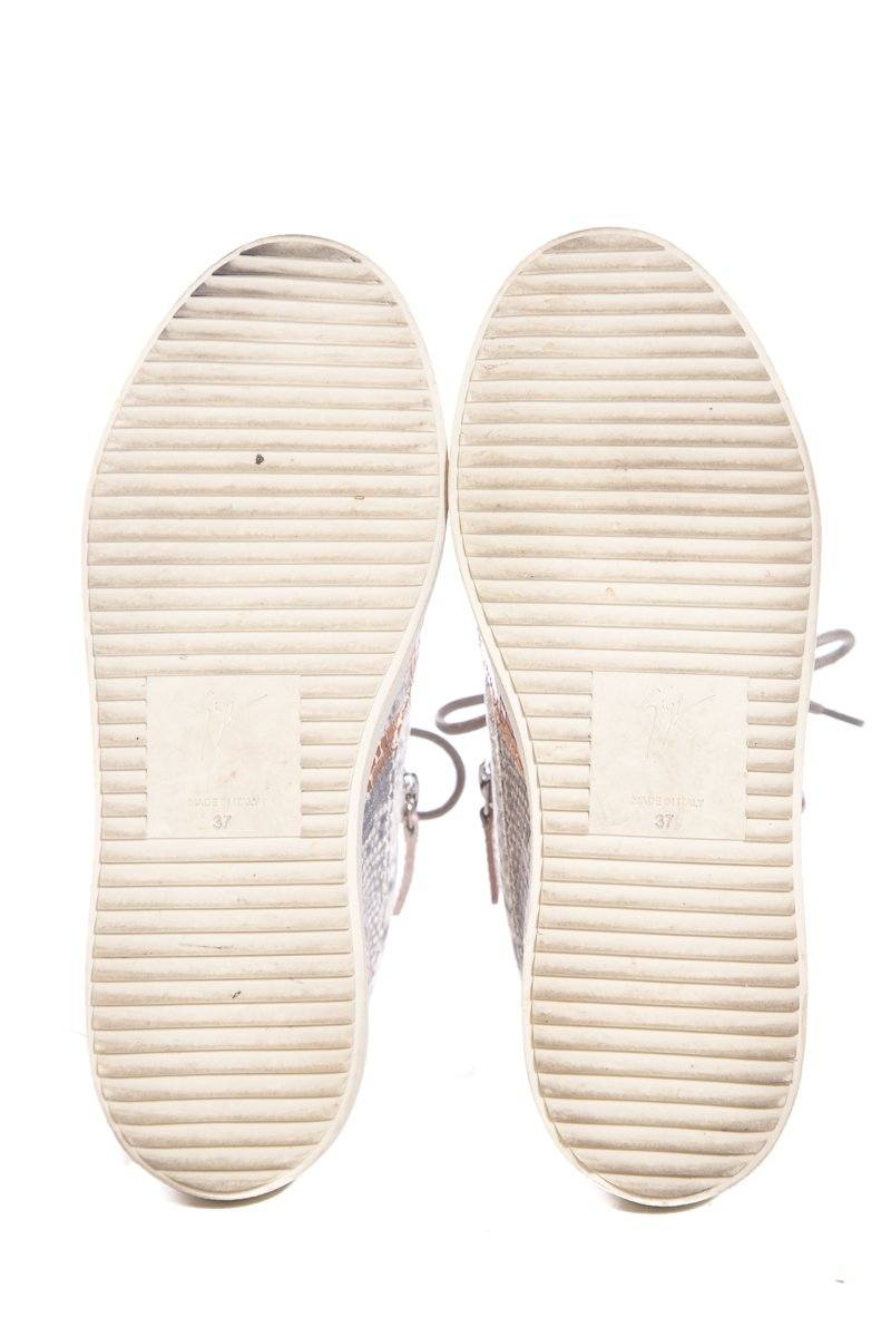 Giuseppe Zanotti Light Grey & Rose Gold Snake Embossed Sneakers SZ 37